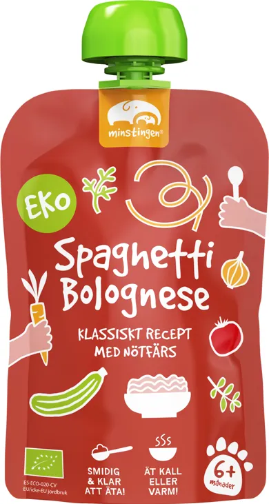 Ekologisk barnmat spaghetti bolognese i klämpåse